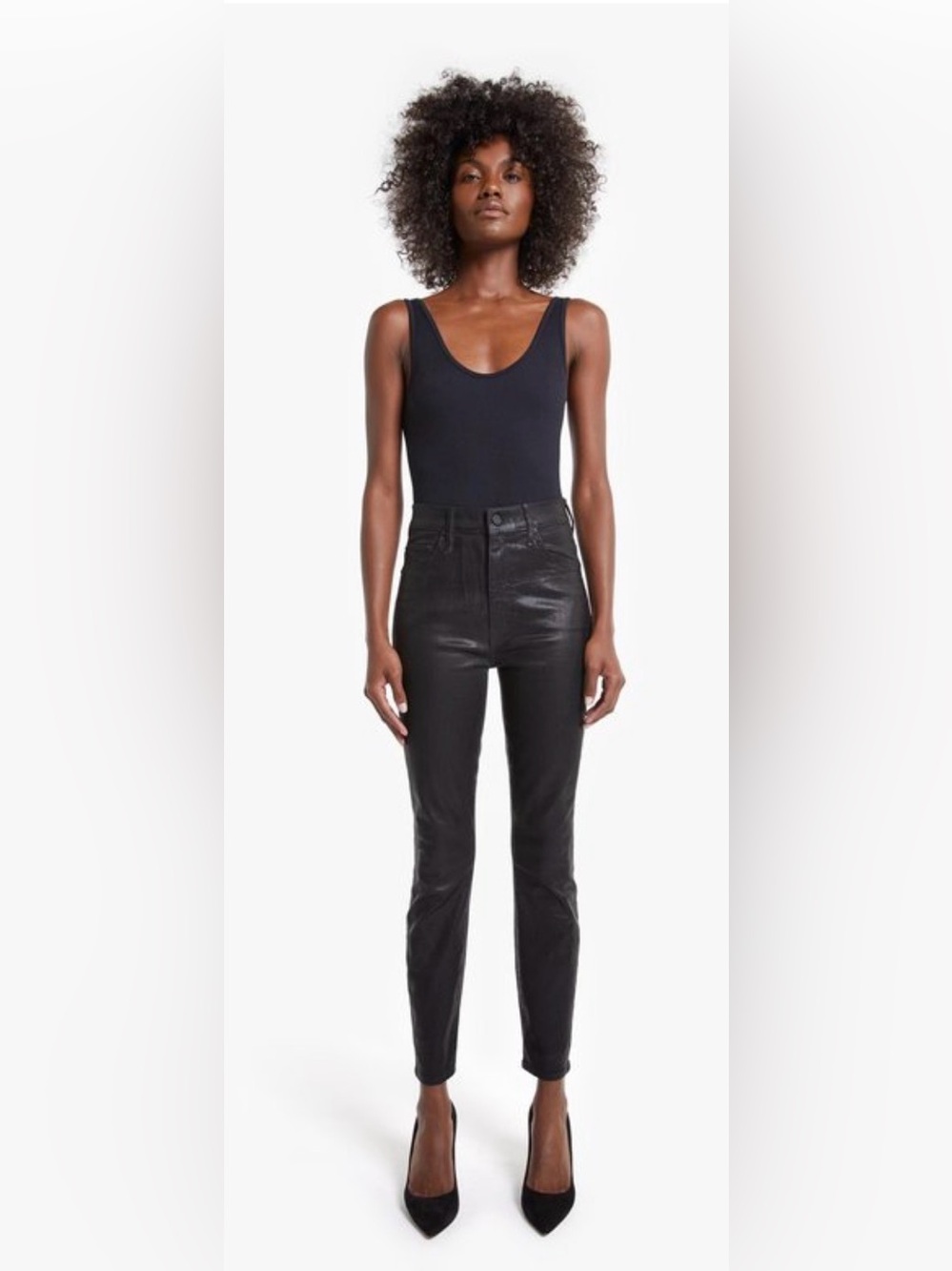 NWT Mother Swooner Ankle Wet Paint Coated Jeans Black High Rise 28 Indie Grunge